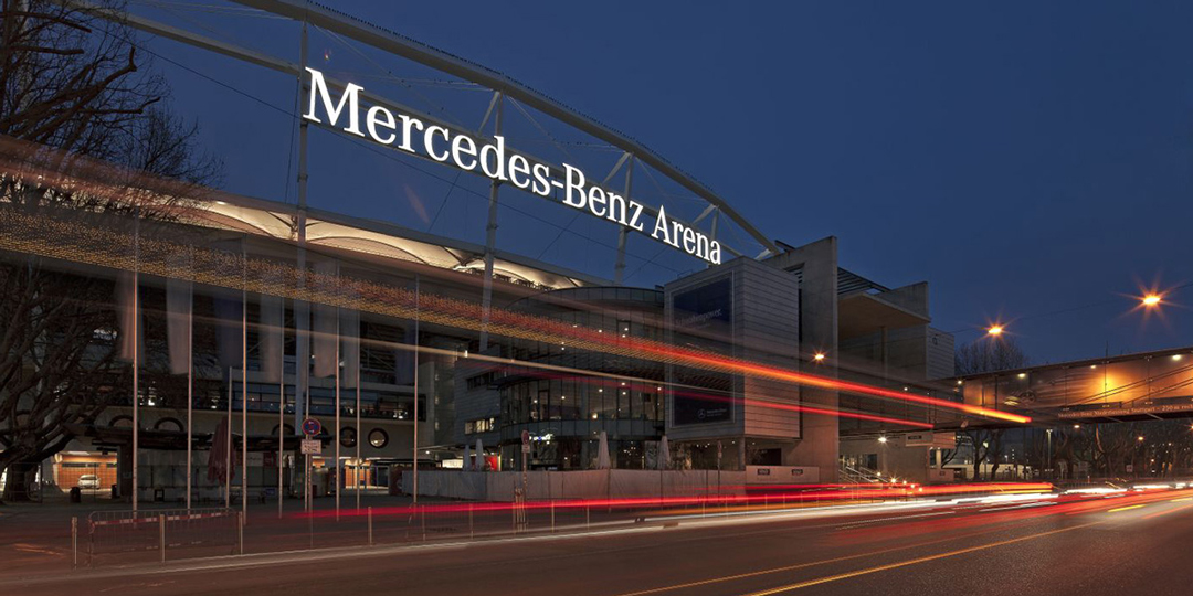 Mercedes Benz Arena in Stuttgart at night