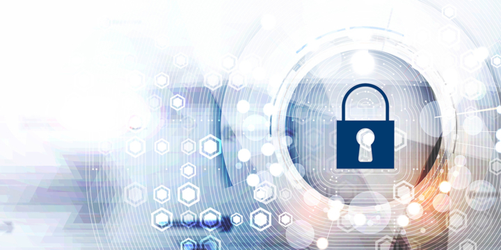 Bildkomposition mit Schloss-Icon und Wabenstruktur